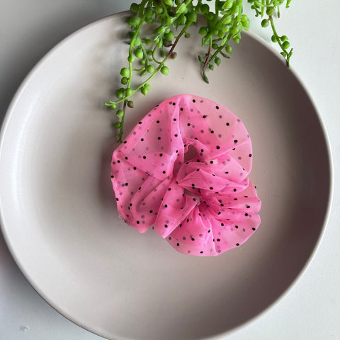 Dot Organza Scrunchie - Bright Pink