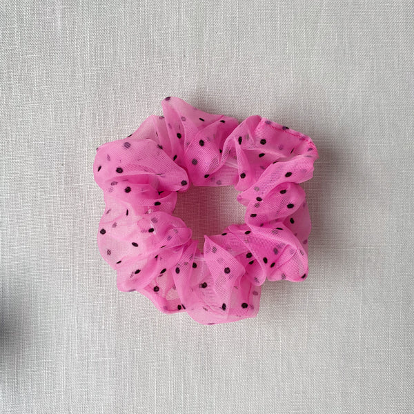 Dot Organza Scrunchie - Bright Pink