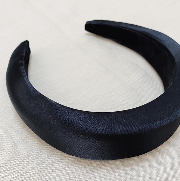 Padded Satin Headband - Black