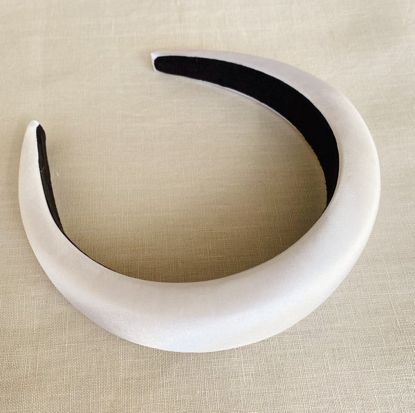 Padded Satin Headband - White